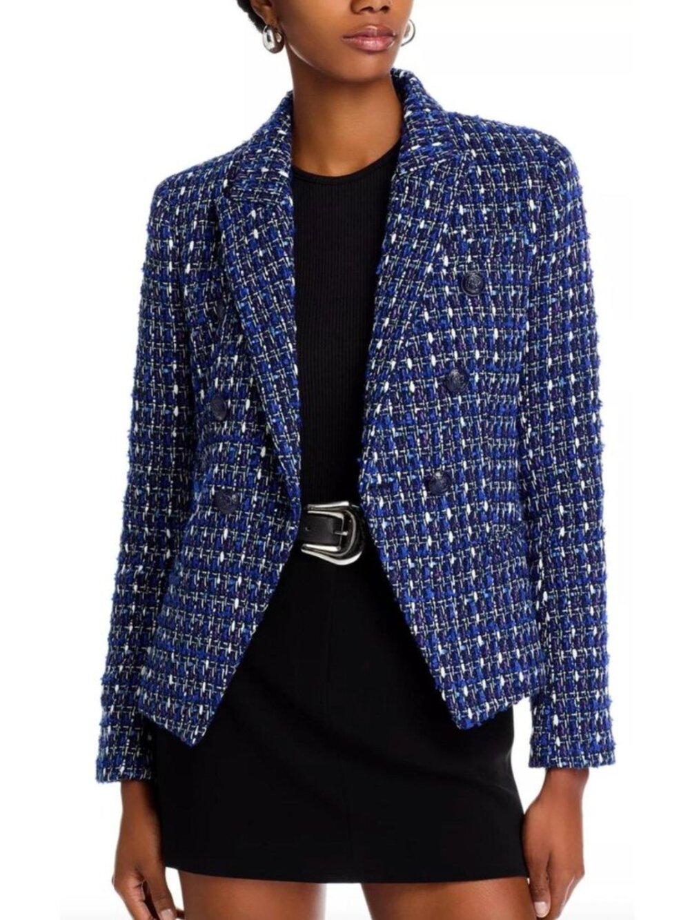 L'Agence Marie Tweed Blazer Blue Multi Double Breasted Size 2 NWT